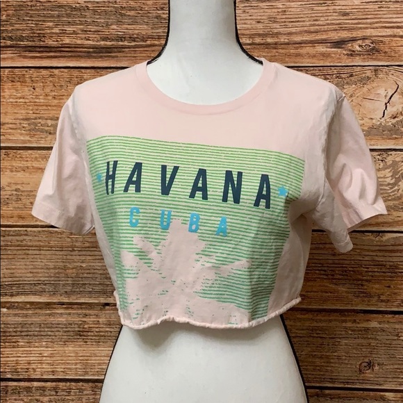 Tops - 3/20 Astronomy Havana Cuba Cropped Short Sleeve